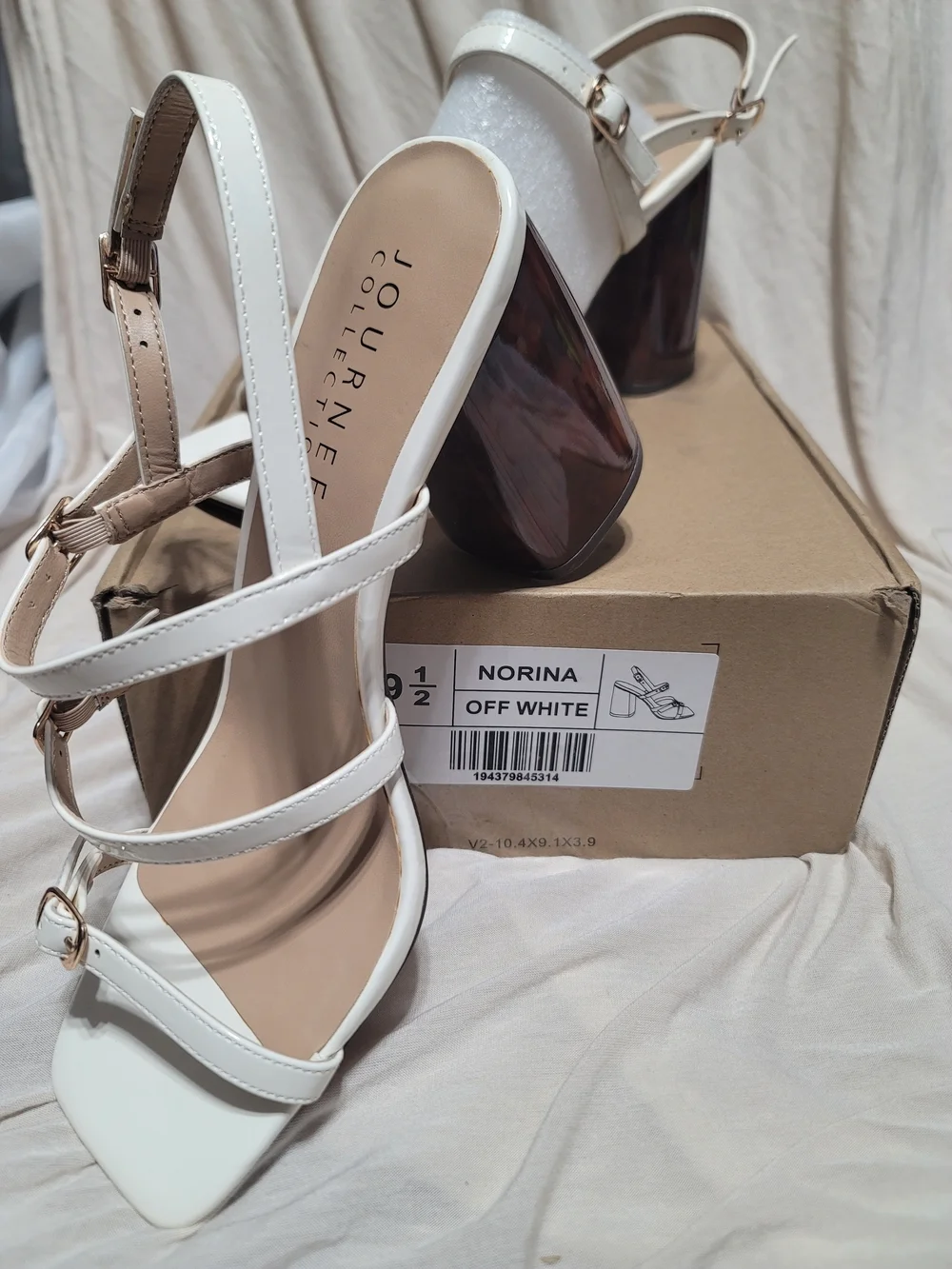 Journee Collection Norina Off White Multi Strap Heeled Sandal 9.5 NIB